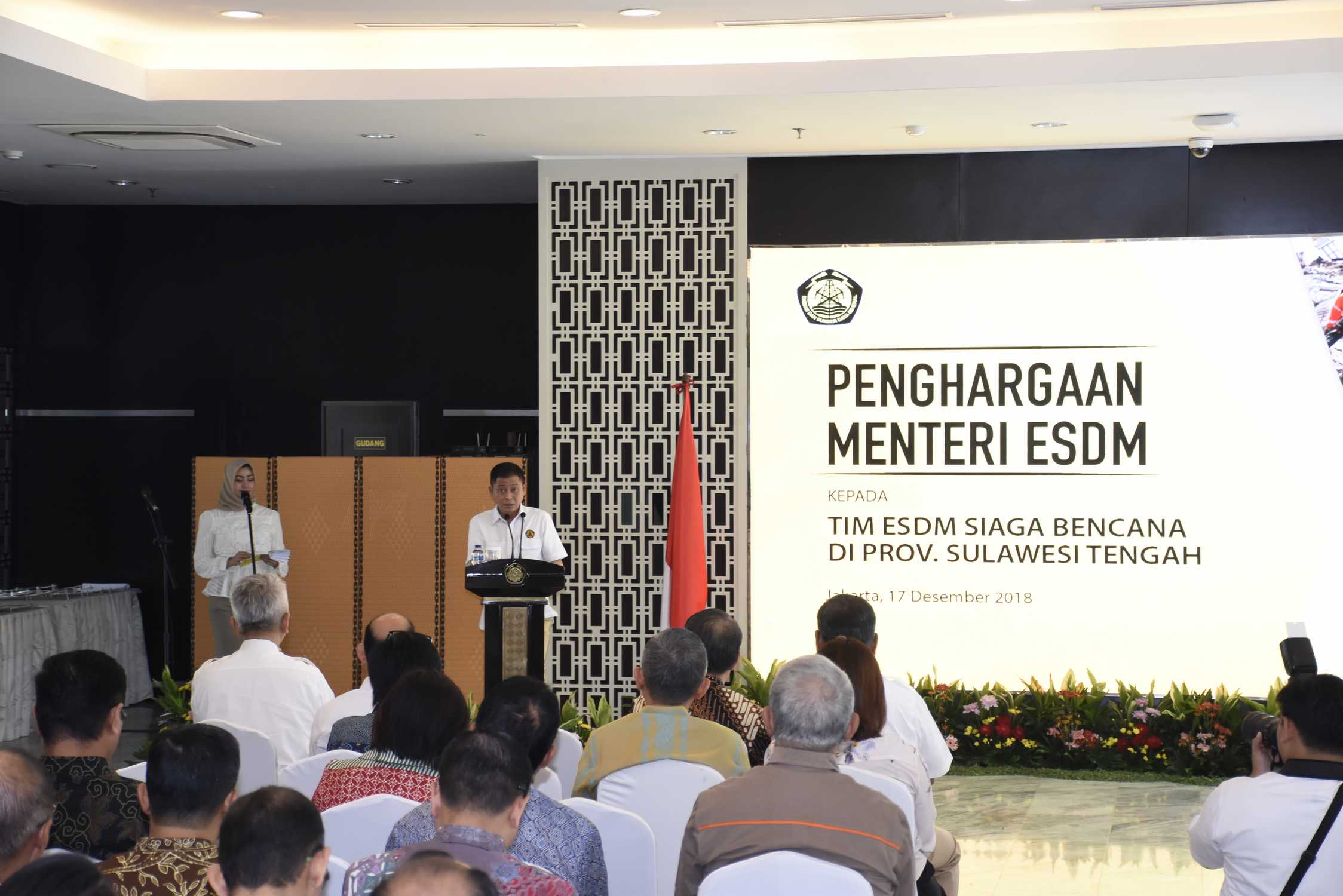 Sambutan Menteri ESDM, Ignasius Jonan dalam acara Pemberian Penghargaan Bagi Tim Siaga Bencana Sulawesi Tengah