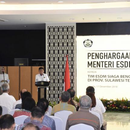 Sambutan Menteri ESDM, Ignasius Jonan dalam acara Pemberian Penghargaan Bagi Tim Siaga Bencana Sulawesi Tengah