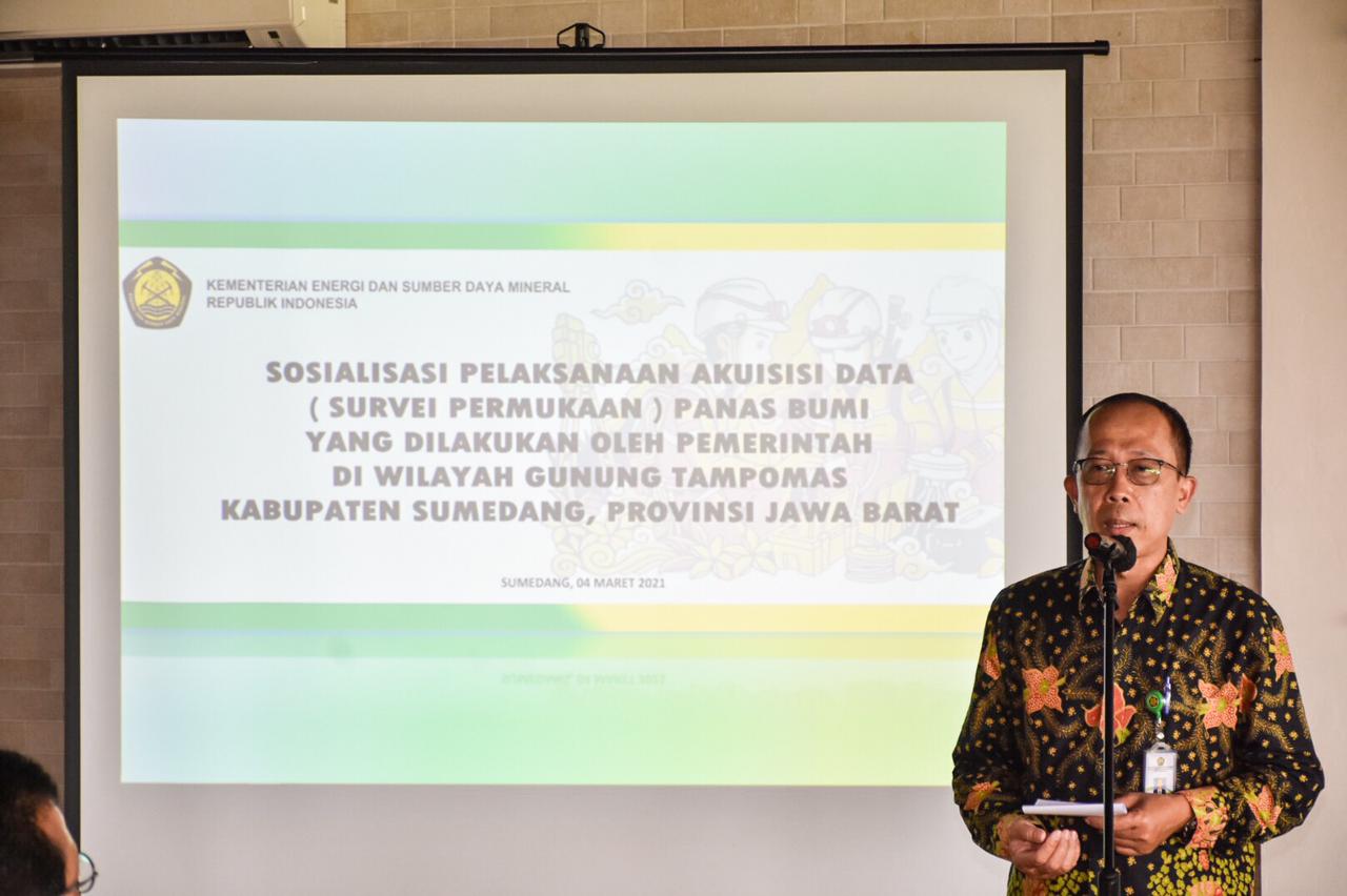 Direktur Panas Bumi, Harris memberikan sambutan pada kegiatan sosialisasi yang dilakukan di Sumedang, Jawa Barat (04/03/2021) (NS)