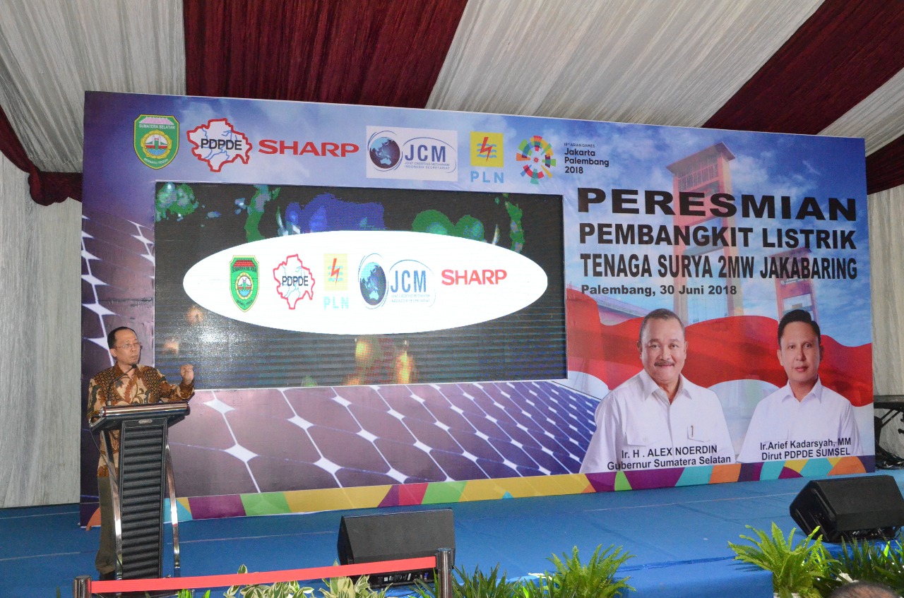 Sambutan Direktur Aneka Energi Baru dan Energi Terbarukan, Harris pada Peresmian PLTS 2 MW Jakabaring di Stadion Jakabaring, Palembanng, Sulawesi Selatan