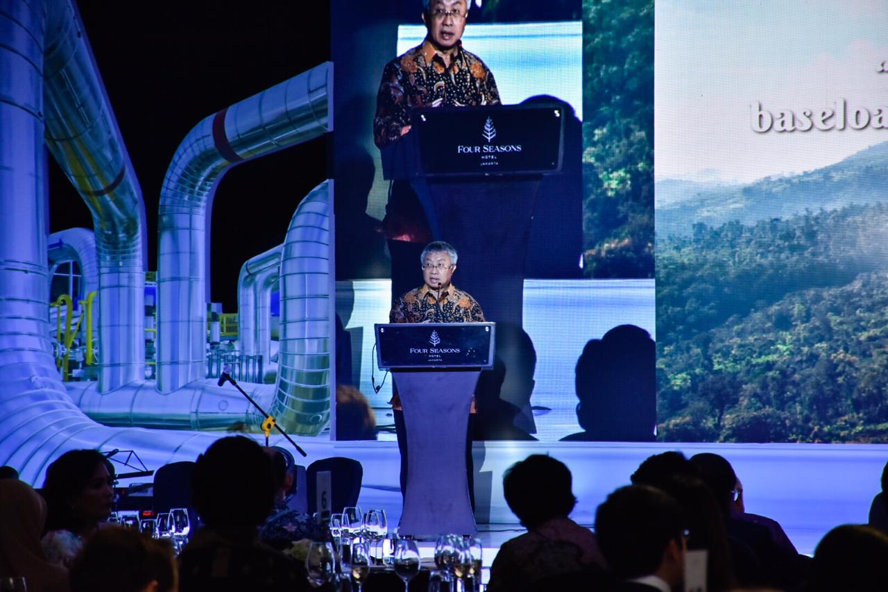 Dirjen EBTKE, F.X Sutijastoto memberikan sambutan pada acara celebration dinner PLTP Muara Laboh di hotel Four Seasons, Jakarta. (18/02/2020)