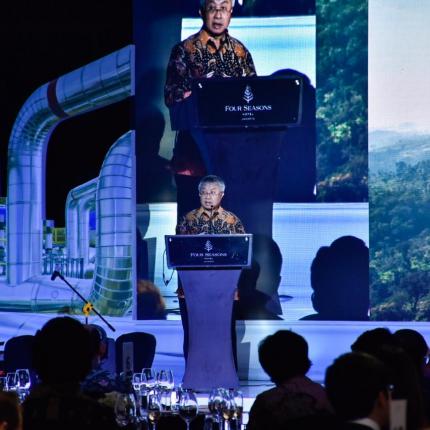 Dirjen EBTKE, F.X Sutijastoto memberikan sambutan pada acara celebration dinner PLTP Muara Laboh di hotel Four Seasons, Jakarta. (18/02/2020)