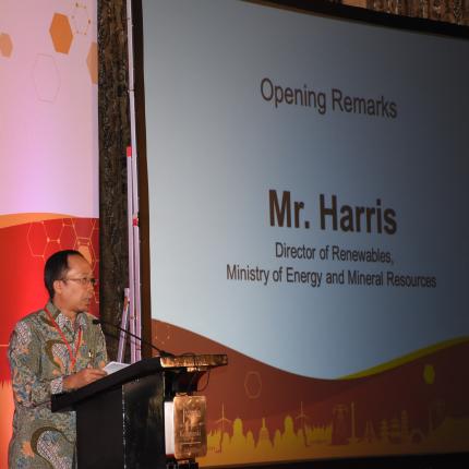 Direktur Aneka EBT, Harris mewakili Dirjen EBTKE, Rida Mulyana membuka acara kegiatan Japan-Indonesia Business Forum for Energy Efficiency, Conservation and Renewable Energy (JIBF)