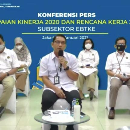 Direktur Jenderal EBTKE, Dadan Kusdiana menyampaikan pernyataan pers awal tahun, berisikan Capaian Kinerja Tahun 2020 dan Rencana Kerja Tahun 2021 Subsektor EBTKE di Cikini, Jakarta Pusat (14/01/2021)